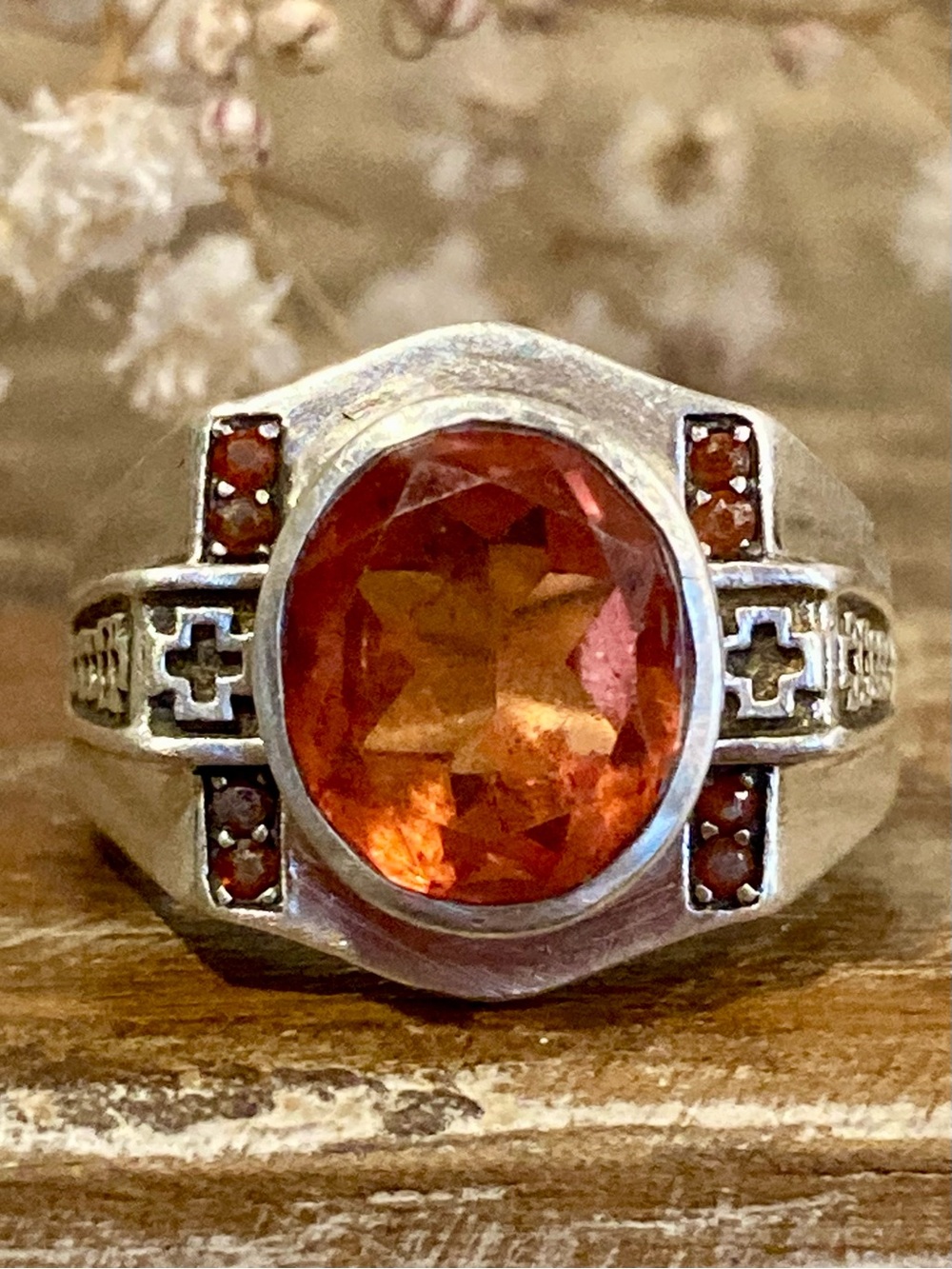 Sterling Silver Ring Band STS Chuck Clemency Silver Orange with Crosses Sz 10